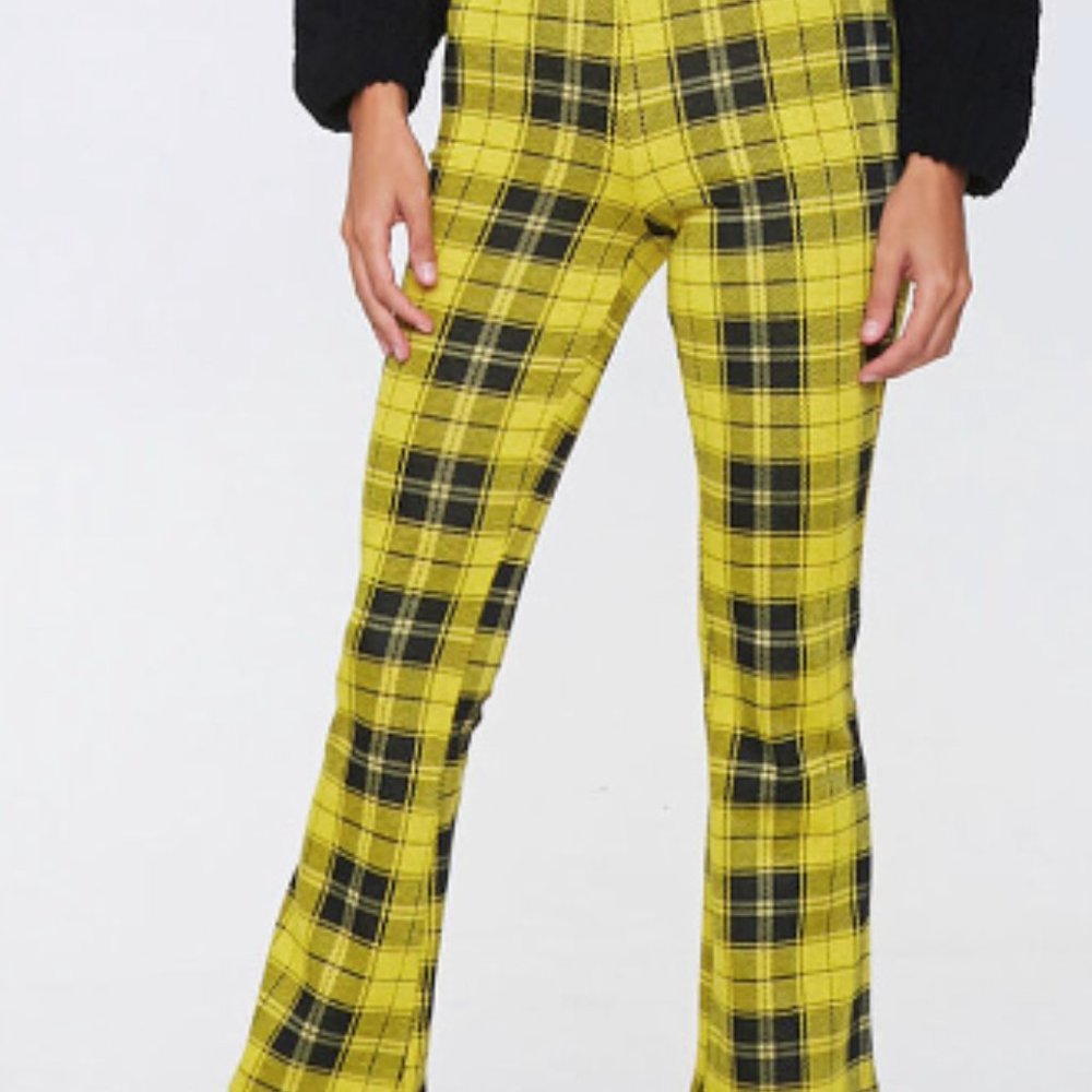Yellow and Black Plaid Flare Pants  - Size Medium